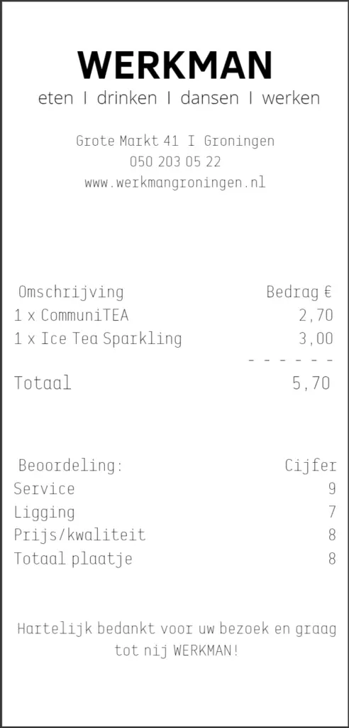 8 Prijs kwaliteit verhouding Groningse horeca 2 bon werkman